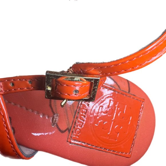 TORY BURCH Orange Patent Emmy T-Strap Sandal - Picture 4 of 5